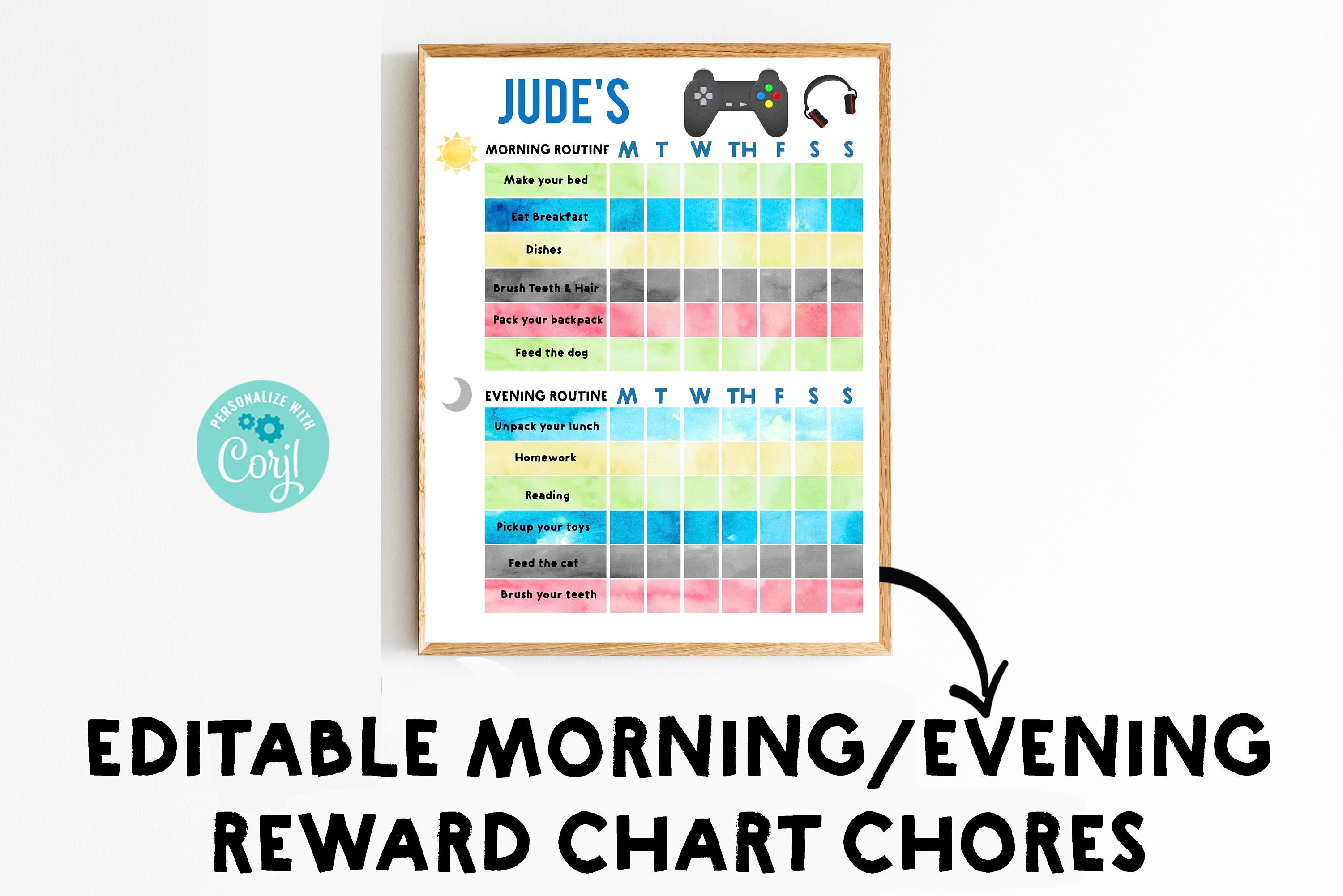 Video Game Reward Chart Chore Chart Boys Morning Evening - Etsy Australia