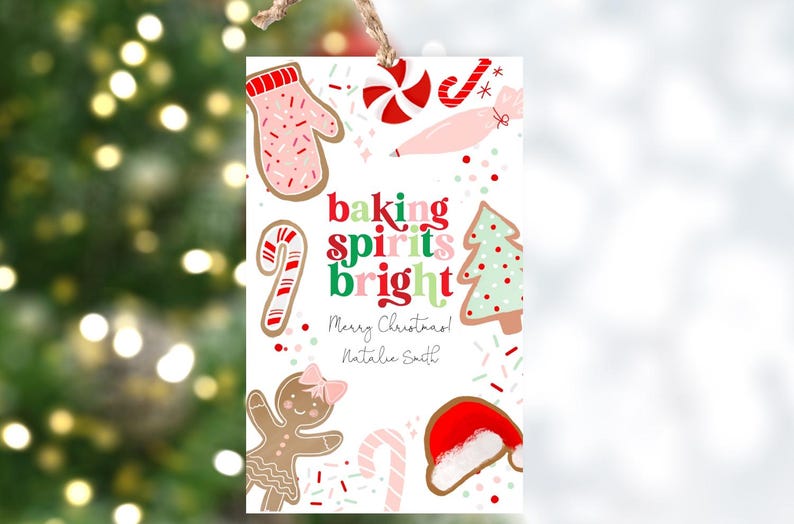 Baking Spirits Bright Gift Tag, Christmas Cookie Tag, Holiday Gift Tag