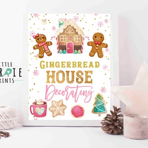Hot Chocolate bar sign Gingerbread house decorating party cookie exchange hot chocolate bar sign birthday party Christmas party sign pink