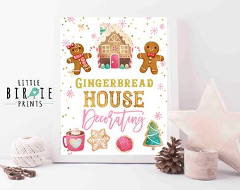 Hot Chocolate bar sign Gingerbread house decorating party cookie exchange hot chocolate bar sign birthday party Christmas party sign pink