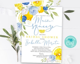 Invitación principal a la despedida de soltera Invitación a la despedida de soltera con limón azul Invitación a la despedida de soltera en verano de limón Invitación a la despedida de soltera Brunch de bodas Cítricos