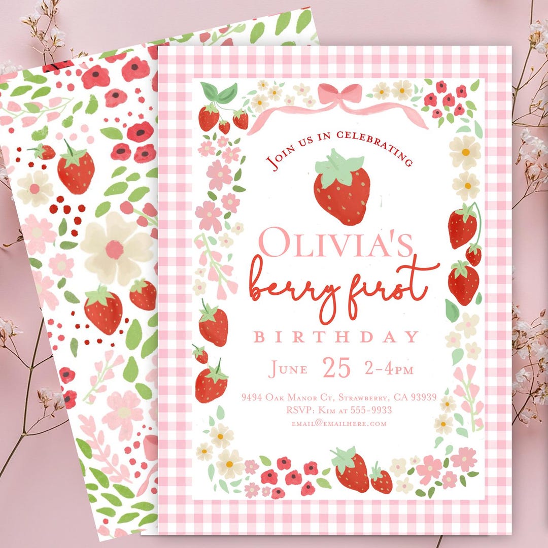 Berry First Birthday Invitation Strawberry 1st Birthday Invitation ...