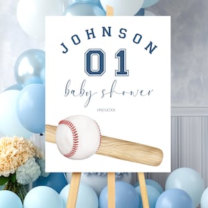 Editable Baseball baby shower welcome sign, Baseball baby shower decorations Download Printable Template Little Rookie Slugger baby shower