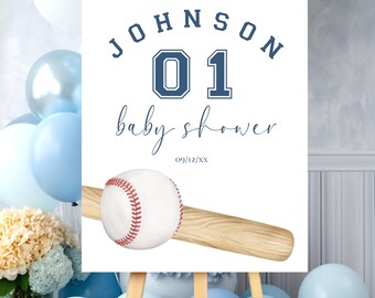 Cartello di benvenuto modificabile per baby shower di baseball, decorazioni per baby shower di baseball Scarica modello stampabile Baby shower Little Rookie Slugger