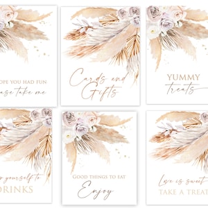 Pampas Grass bridal shower juego de letreros Boho baby shower Tarjetas y regalos Fiesta favor Signo gracias signo De bebida de alimentos beige