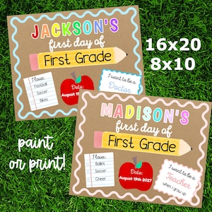 First day of school sign mini template, Editable Kraft painted brown paper banner Instant Download First day Mockup Boy and Girl 16x20