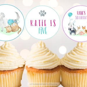 Puppy kitty cupcake toppers, Pet birthday party, dog cat birthday puppy kitty birthday party editable cupcake toppers decorations pawty