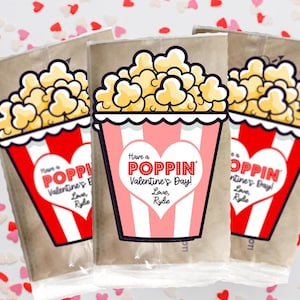 Printable Popcorn Valentine's Day Tag Valentine's Day Instant Microwave Popcorn Classroom handout gift tag Valentine Card Poppin pink