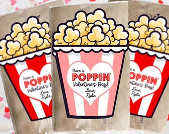 Afdrukbaar Popcorn Valentijnsdagkaartje Valentijnsdag Instant Magnetron Popcorn Klaslokaal hand-out cadeaukaartje Valentijnskaart Poppin roze