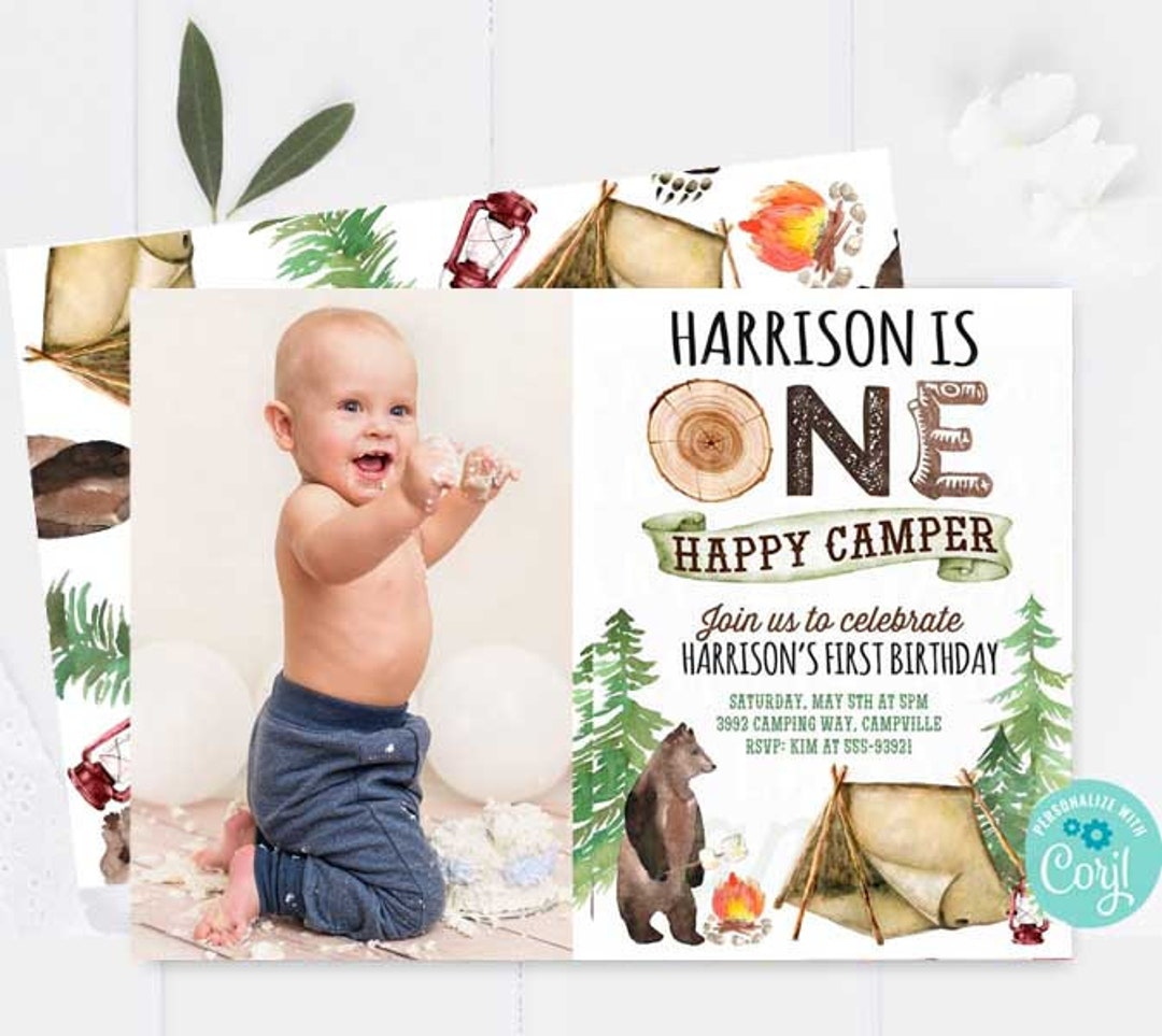 ONE HAPPY CAMPER Invitation Camping Birthday Invitation Camper Birthday