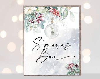 Smore's bar sign, Winter baby shower sign, winter bridal shower sign, winter onederland s'mores bar sign, Christmas sign red green smores