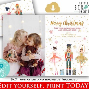 NUTCRACKER Christmas card printable with photo, Nutcracker Holiday Card with photo, Sugar plum fairy Christmas card kids boy girl printable