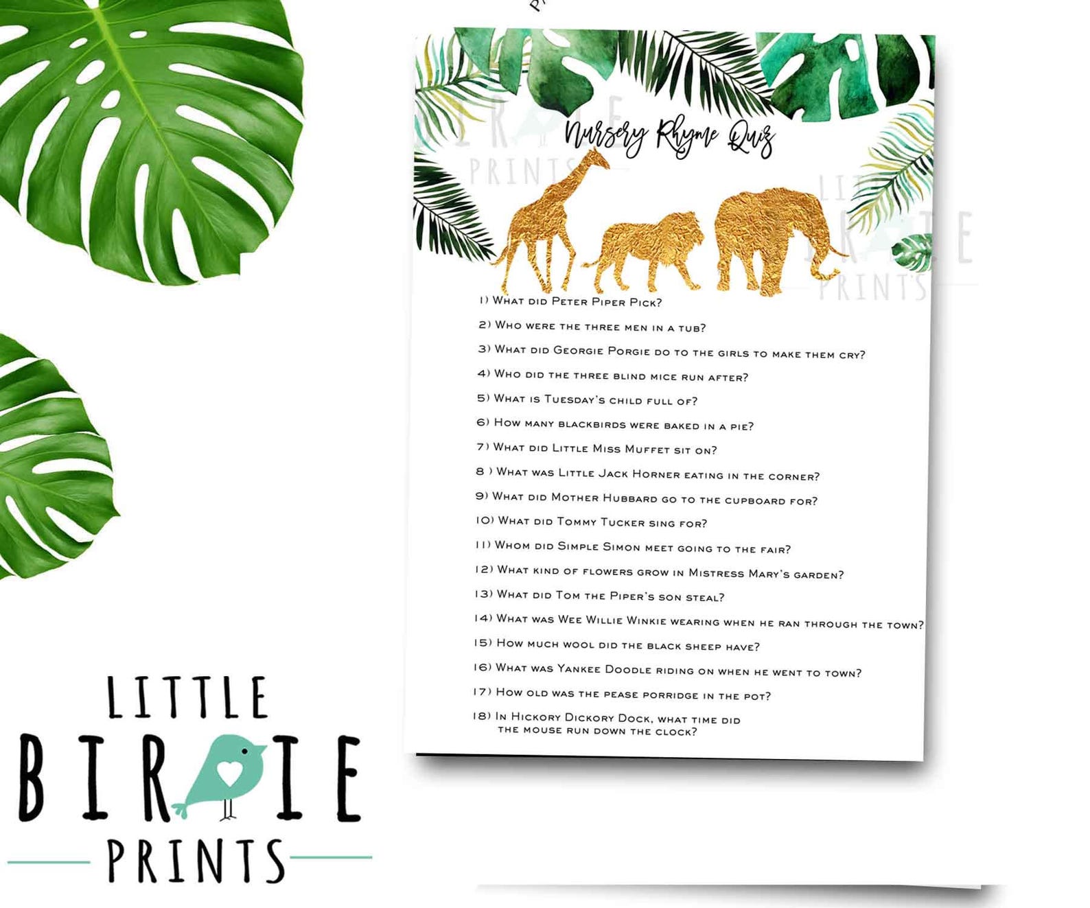 JUNGLE Baby Shower Nursery Rhyme Quiz Jungle Animals Baby Etsy