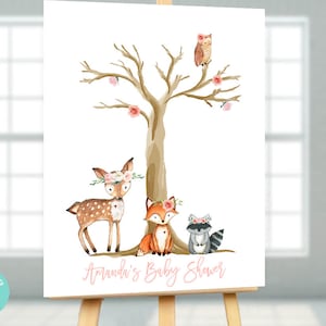 WOODLAND Baby Shower Decorations - Woodland Guestbook Fingerprint Tree - Woodland baby shower thumbprint tree - Girl Baby Shower - Guestbook