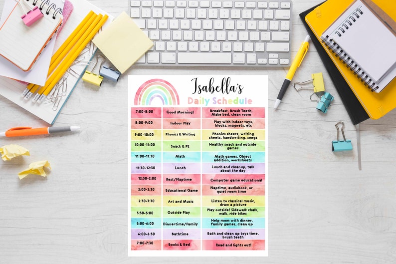 Editable Homeschool schedule Rainbow School Schedule for kids Daily Schedule Editable Printable Chore chart, Daily Planner, Instant download image 3