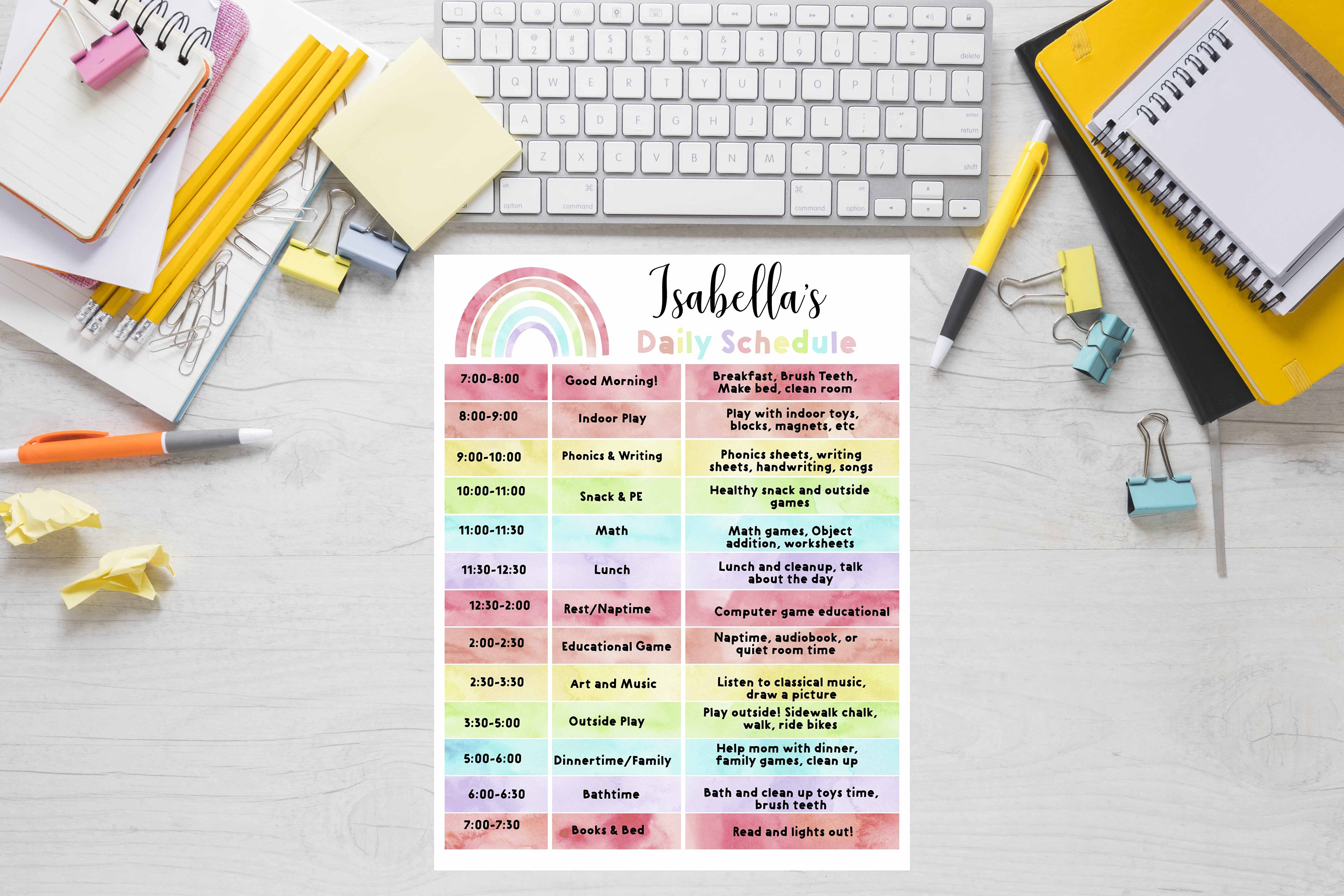 Editable Homeschool schedule Rainbow School Schedule for kids | Etsy