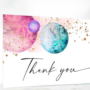 GIRL SPACE Dank u kaart instant download, Ruimte baby douche, Outer space verjaardagsfeestje dank u galaxy planeten raketten ster roze maan