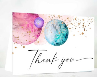 GIRL SPACE Thank you card instant download, Space baby shower, Outer space birthday party thank you galaxy planets rockets star pink moon