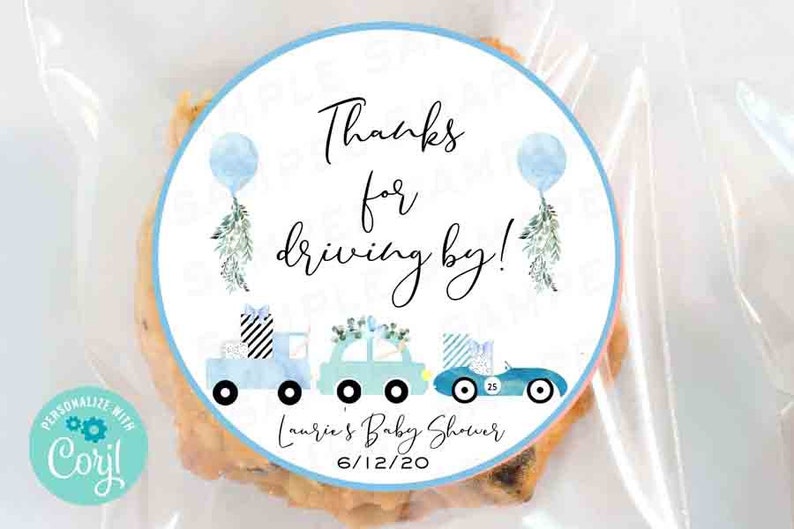 Printable DRIVE BY Baby Shower Favor Tag Blue Drive Through Etsy