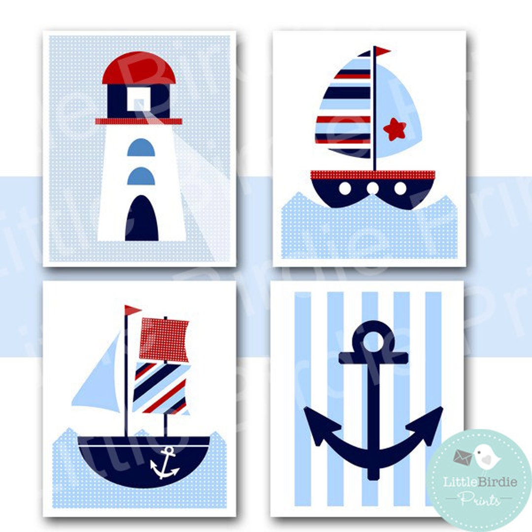 NAUTICAL Nursery WALL ART Instant Download Printable Boats, Lighthouse, Anchor for Nursery, Kids