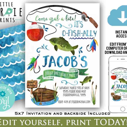 FISHING BIRTHDAY INVITATION Fishing First Birthday - Etsy