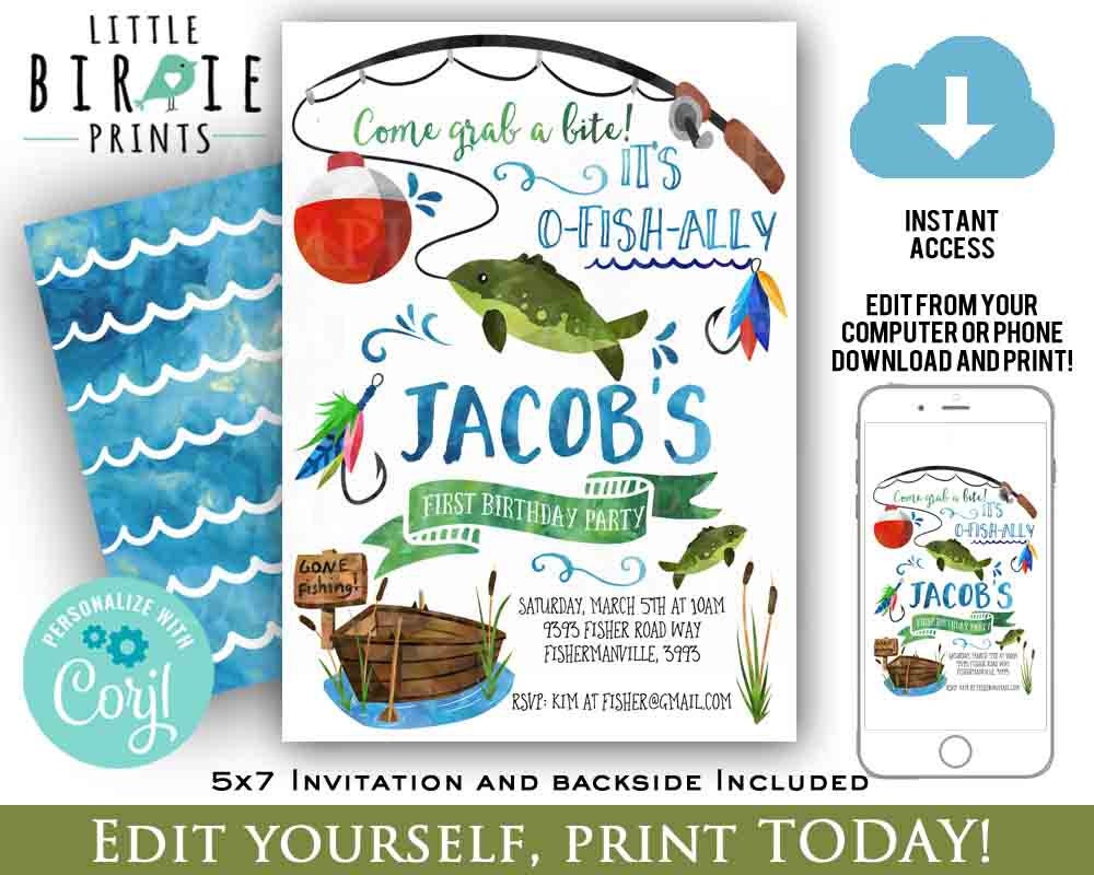 FISHING BIRTHDAY INVITATION Fishing First Birthday | Etsy