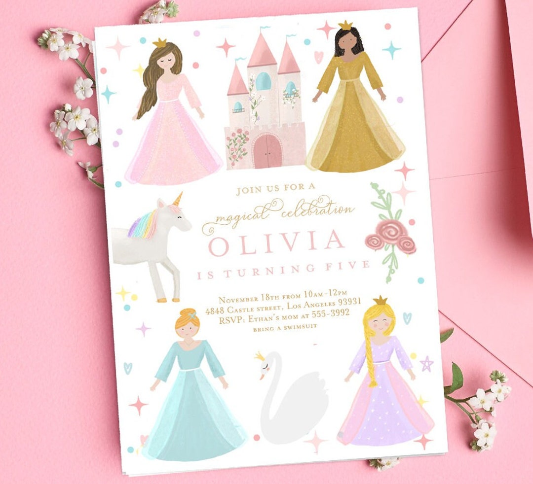 Princess Birthday Invitation, Magical Princess Girl Birthday Party ...
