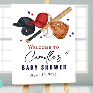 Editable Baseball baby shower welcome sign, Baseball baby shower decorations Download Printable Template Little Rookie Slugger baby shower