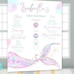 Oneder l'affiche du premier anniversaire de la mer, affiche du premier anniversaire de la sirène sous la mer, fille de fête irisée de sirène pastel