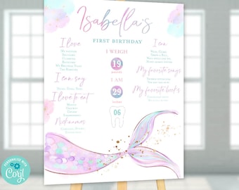 Oneder l'affiche du premier anniversaire de la mer, affiche du premier anniversaire de la sirène sous la mer, fille de fête irisée de sirène pastel