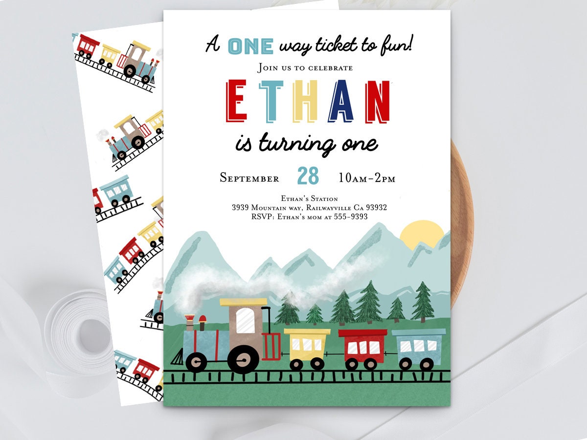 Train First Birthday Party Invitation, Train 1st Birthday Party ...