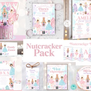 NUTCRACKER Birthday invitation Sugar plum fairy birthday invitation Ballet Pink Christmas tree birthday invitation, land of sweets