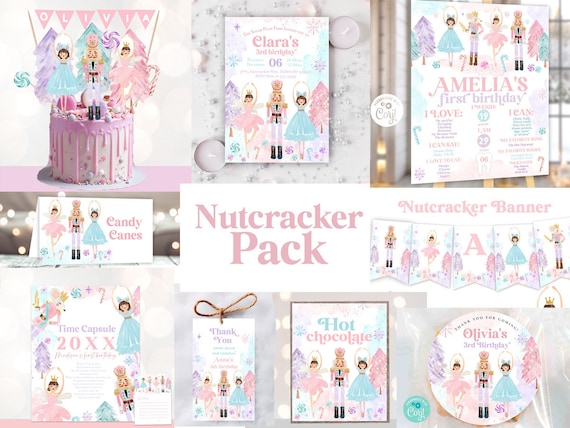 NUTCRACKER Birthday invitation Sugar plum fairy birthday invitation Ballet Pink Christmas tree birthday invitation, land of sweets