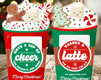 Tarjetero imprimible para regalo de café navideño, tarjetero para regalo de café navideño para profesores, regalo para compañeros de trabajo (descarga instantánea, agradecimiento).