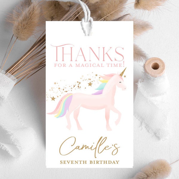 Unicorn party favor tags, Unicorn birthday party favor tags, Unicorn thank you gift tag, Rainbow birthday party instant download template