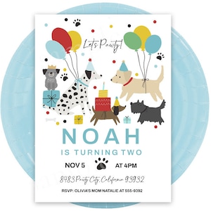 Puppy dog birthday party invitation, Boy Puppy Dog pawty invitation, Puppies Pet invitation, Instant download editable template corjl vet