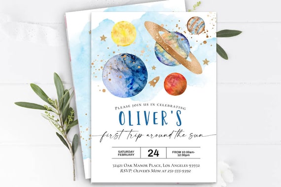 Editable Space First Birthday Invitation, Galaxy Blast Off First Trip Around the Sun Invite Download Printable Invitation Template