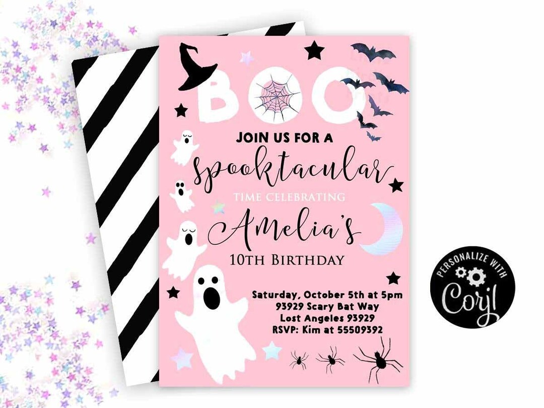 Pink Halloween Birthday Invitation Pink Gold Spooktacular Etsy