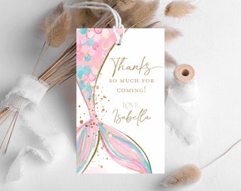 Mermaid party favor tag, pink mermaid birthday party gift tag, Mermaid gift tag party decorations, Editable name tag, pool party printable