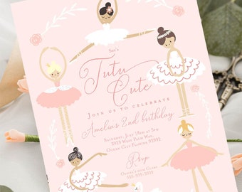 Tutu cute birthday invitation, Two two cute ballerina birthday party invitation, Ballet birthday invitation 2nd birthday tutu invitation