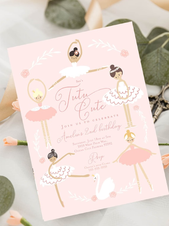 Tutu cute birthday invitation, Two two cute ballerina birthday party invitation, Ballet birthday invitation 2nd birthday tutu invitation