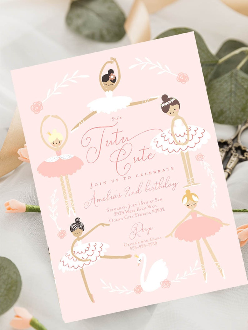 Tutu cute birthday invitation, Two two cute ballerina birthday party invitation, Ballet birthday invitation 2nd birthday tutu invitation image 1