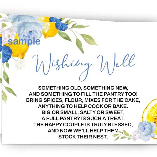 LEMON bridal shower stock the pantry wishing well cards Blue lemon instant download Lemonade lemon shower Blue pink Citrus
