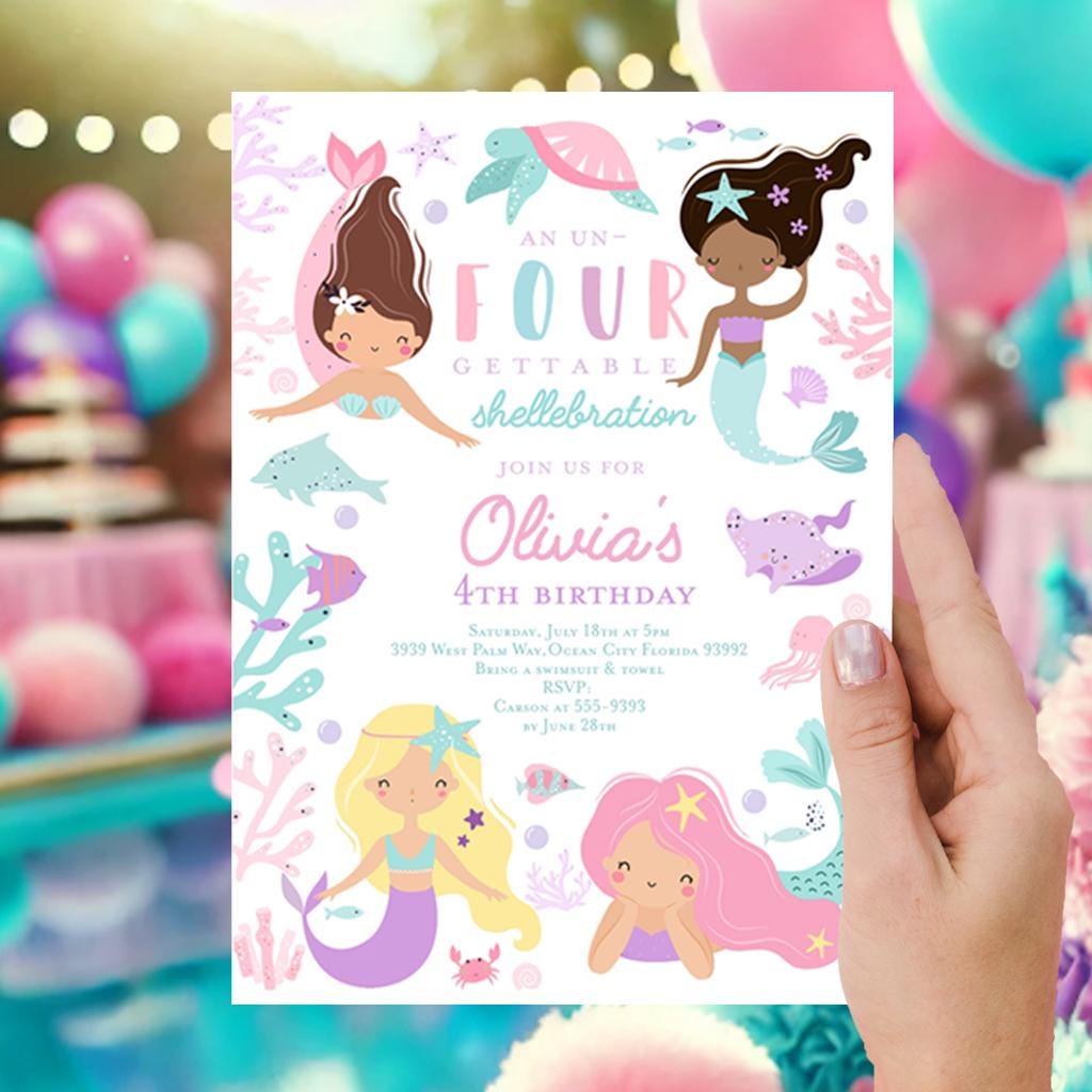 editable-mermaid-birthday-invitation-4th-birthday-fourth-birthday-un-four-gettable-shellebration-mermaid-under-the-sea-pool-party-printable-etsy for Free Printable Mermaid Birthday Invitations Editable Mermaid Birthday Invitation 4th Birthday Fourth Birthday Un-four-gettable Shellebration Mermaid Under the Sea Pool Party Printable - Etsy for Free Printable Mermaid Birthday Invitations