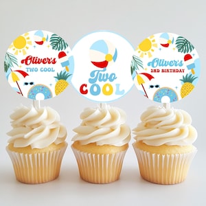 2つのクールな誕生日パーティー2歳の誕生日カップケーキトッパー、夏のプールパーティービーチボールサンシャイン2歳の誕生日パーティーの装飾パーティーの記念品