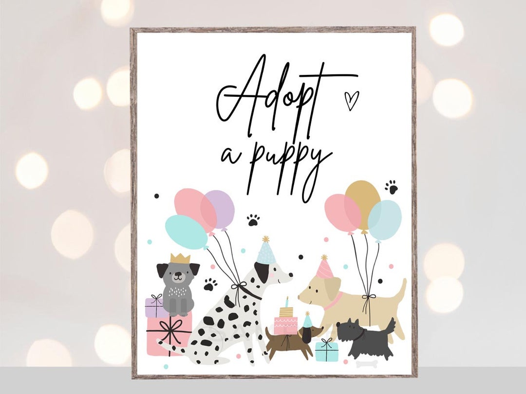 Adopt a Puppy Sign, Puppy Birthday Party Activity, Puppy Dog Party ...