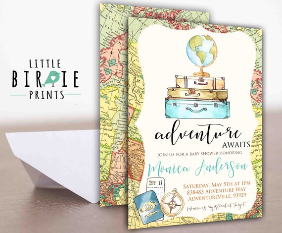 travel baby shower invitation map baby shower invitation adventure baby shower invitation globe world adventure baby shower boy gender travel baby shower invitations