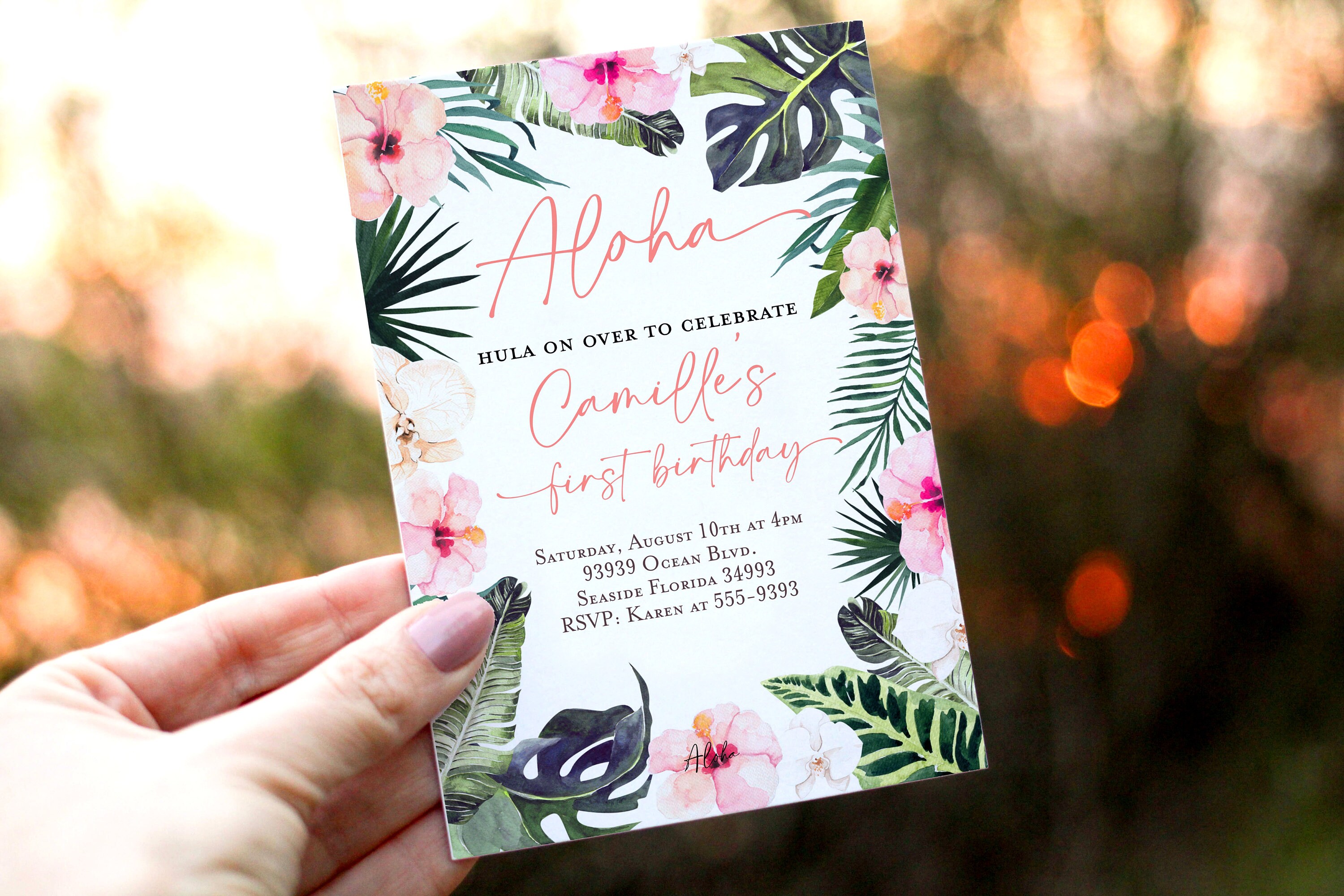 TROPICAL Birthday Party Invitation Pink Pineapple Invitation Hawaiian ...