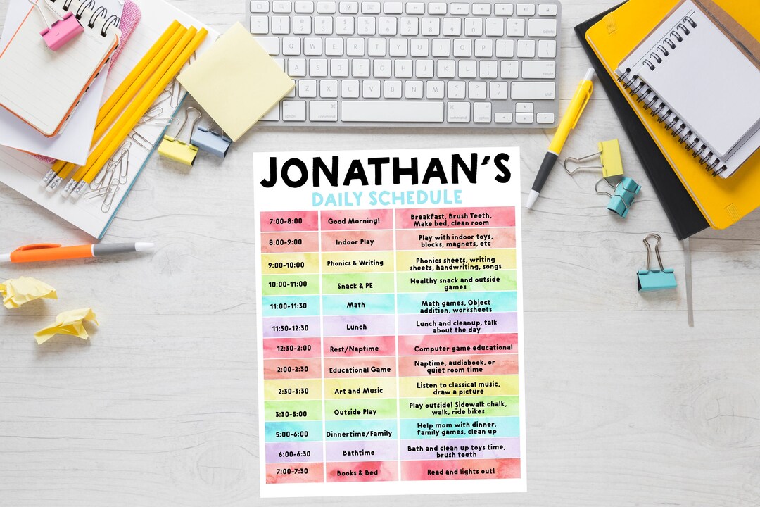 Daily Schedule for Kids School Printable Rainbow Schedule for Kids ...