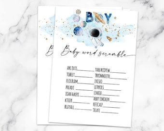 Astronauta baby shower gioco spazio baby word scramble, stelle galassia pianeti baby shower esplodere sulla luna baby parola scramble palloncini